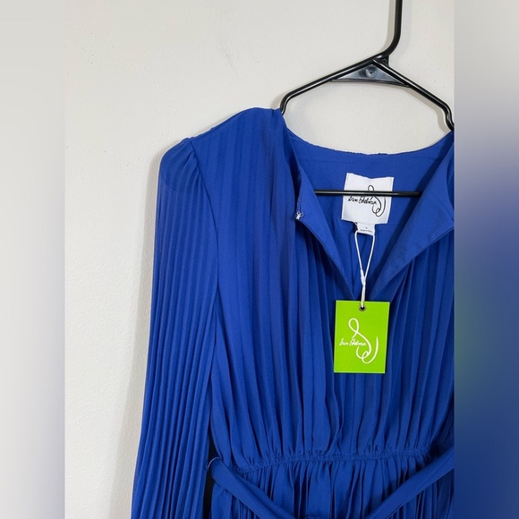 Blue Pleated Long Sleeve SamEdelman Women's Plisse Long-SleeveTie-Waist DressNWT - Picture 3 of 15